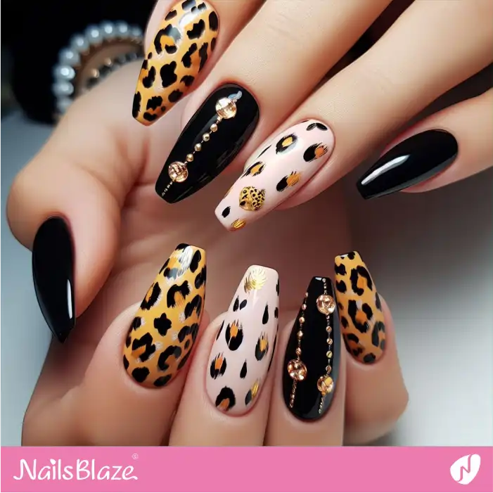 Leopard Print Nails with Decorations | Animal Print Nails - NB2588